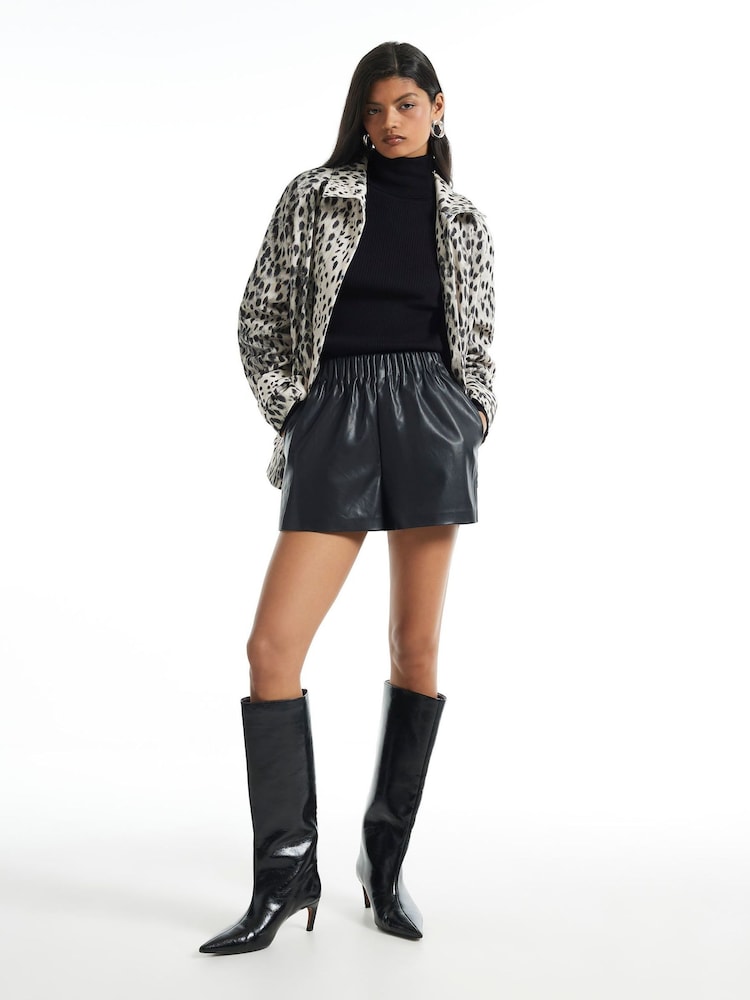 River Island Black Faux Leather Elasticated Runner Shorts - Image 1 of 4 River Island Black Faux Leather Elasticated Runner Shorts - Image 1 of 4