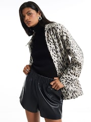River Island Black Faux Leather Elasticated Runner Shorts - Image 2 of 4