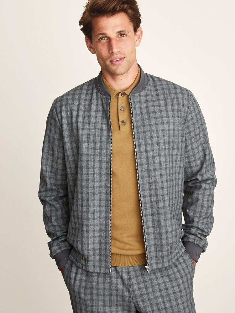 Light Grey Slim Fit Check Motion Flex Co-ord: Bomber Jacket - Image 1 of 11