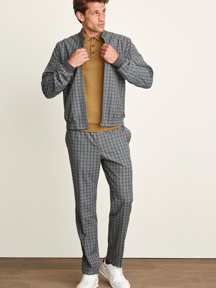 Light Grey Slim Fit Check Motion Flex Co-ord: Bomber Jacket - Image 2 of 11