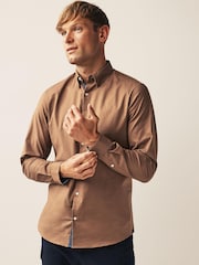 Brown Stretch Oxford Long Sleeve Shirt - Image 1 of 8