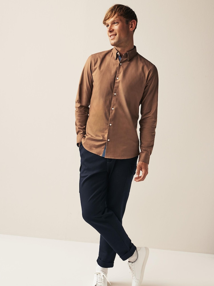 Brown Stretch Oxford Long Sleeve Shirt - Image 2 of 8