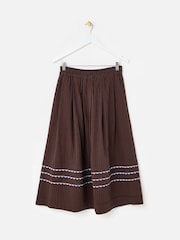 Oliver Bonas Brown Gingham Midi Skirt - Image 1 of 5