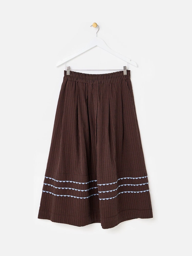 Oliver Bonas Brown Gingham Midi Skirt - Image 1 of 5 Oliver Bonas Brown Gingham Midi Skirt - Image 1 of 5