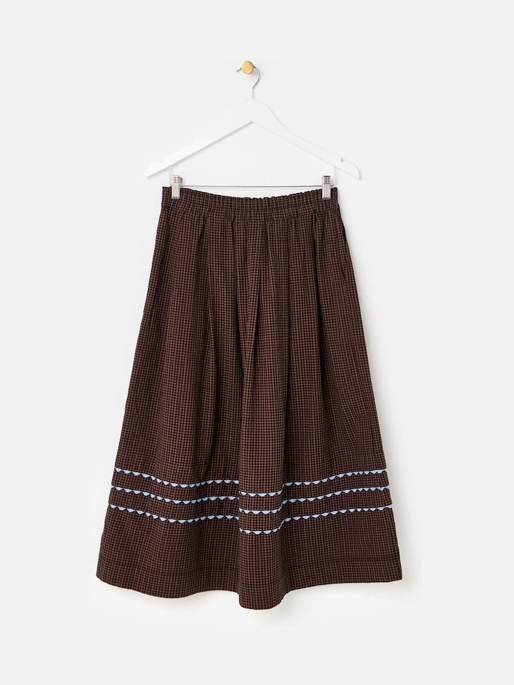 Oliver Bonas Brown Gingham Midi Skirt - Image 2 of 5 Oliver Bonas Brown Gingham Midi Skirt - Image 2 of 5