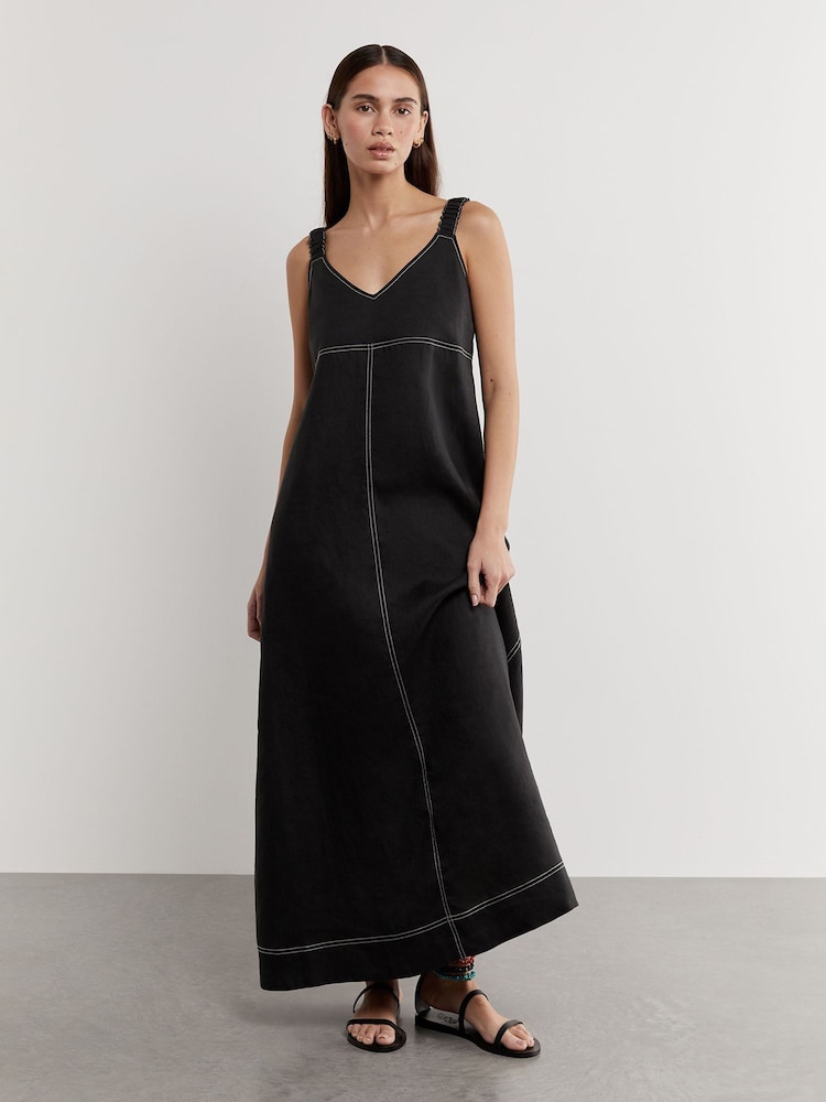 JAG Black Sara V-Neck Linen Midi A-Line Dress - Image 1 of 5 JAG Black Sara V-Neck Linen Midi A-Line Dress - Image 1 of 5