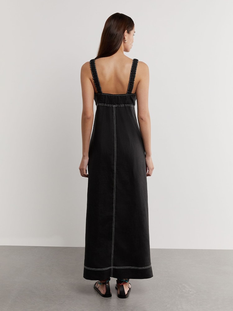 JAG Black Sara V-Neck Linen Midi A-Line Dress - Image 2 of 5 JAG Black Sara V-Neck Linen Midi A-Line Dress - Image 2 of 5