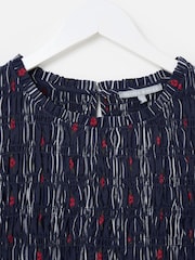Oliver Bonas Blue Striped Floral Jacquard Shirred Bodice Midi Dress - Image 3 of 5