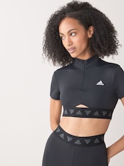 adidas Black ISC Cropped Zip T-Shirt - Image 1 of 4