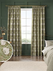 William Morris At Home Nettle Green Pimpernel Made to Measure 100% Cotton Curtains - Image 1 of 9