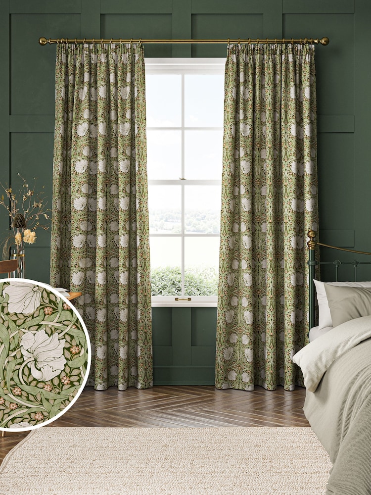 William Morris At Home Nettle Green Pimpernel Made to Measure 100% Cotton Curtains - Image 1 of 9