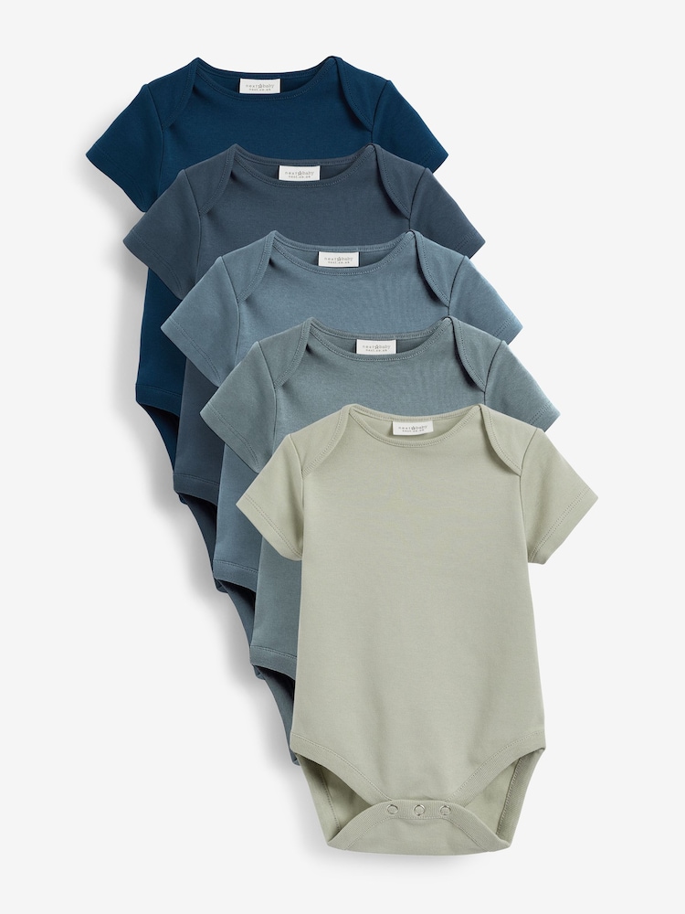 Petrol Blue 5 Pack Plain Baby Bodysuits - Image 1 of 13