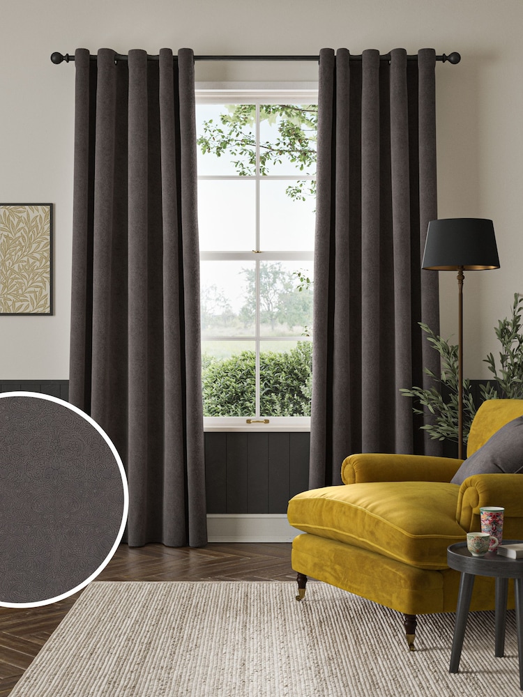 William Morris At Home Iron Grey Lodden Embroidery Made to Measure 100% Cotton Curtains - Image 1 of 9