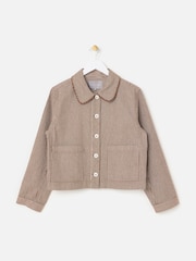 Oliver Bonas Brown Striped Denim Jacket - Image 1 of 6