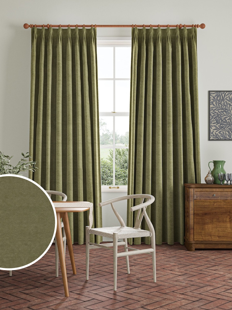 William Morris At Home Sage Green Lodden Embroidery Made to Measure 100% Cotton Curtains - Image 1 of 9
