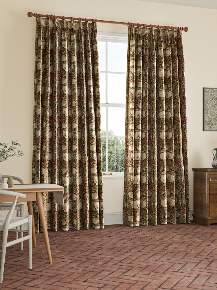 William Morris At Home Green Pimpernel Velvet Made to Measure Curtains - Image 2 of 9