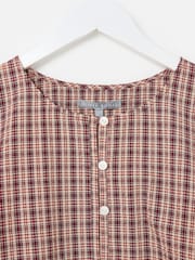 Oliver Bonas Red Checked Button Up Peplum Blouse - Image 3 of 6