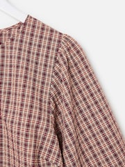 Oliver Bonas Red Checked Button Up Peplum Blouse - Image 4 of 6