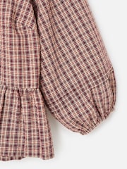 Oliver Bonas Red Checked Button Up Peplum Blouse - Image 5 of 6