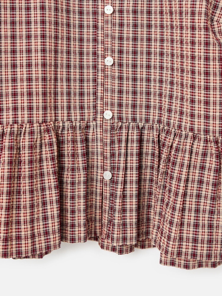 Oliver Bonas Red Checked Button Up Peplum Blouse - Image 8 of 8