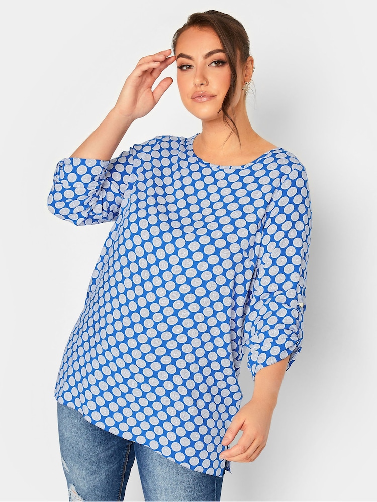 Yours Curve Blue Tab Sleeve Blouse - Image 1 of 4 Yours Curve Blue Tab Sleeve Blouse - Image 1 of 4