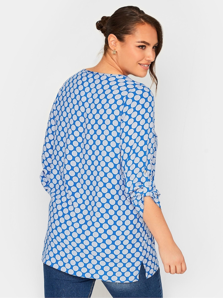 Yours Curve Blue Tab Sleeve Blouse - Image 2 of 4