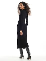 River Island Black Ribbed Button Down Midi Dress - Image 2 of 4