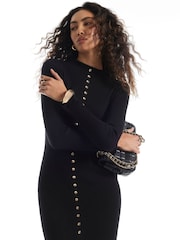 River Island Black Ribbed Button Down Midi Dress - Image 4 of 4