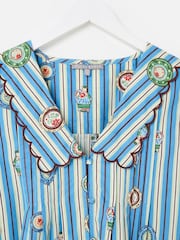 Oliver Bonas Blue Striped Plate Print Scalloped Collar Blouse - Image 3 of 5