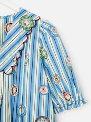 Oliver Bonas Blue Striped Plate Print Scalloped Collar Blouse - Image 4 of 5