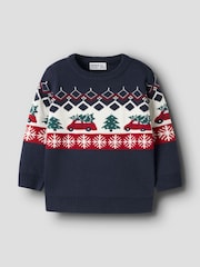 Name It Blue Car Print Christmas Jumper - Image 3 of 4