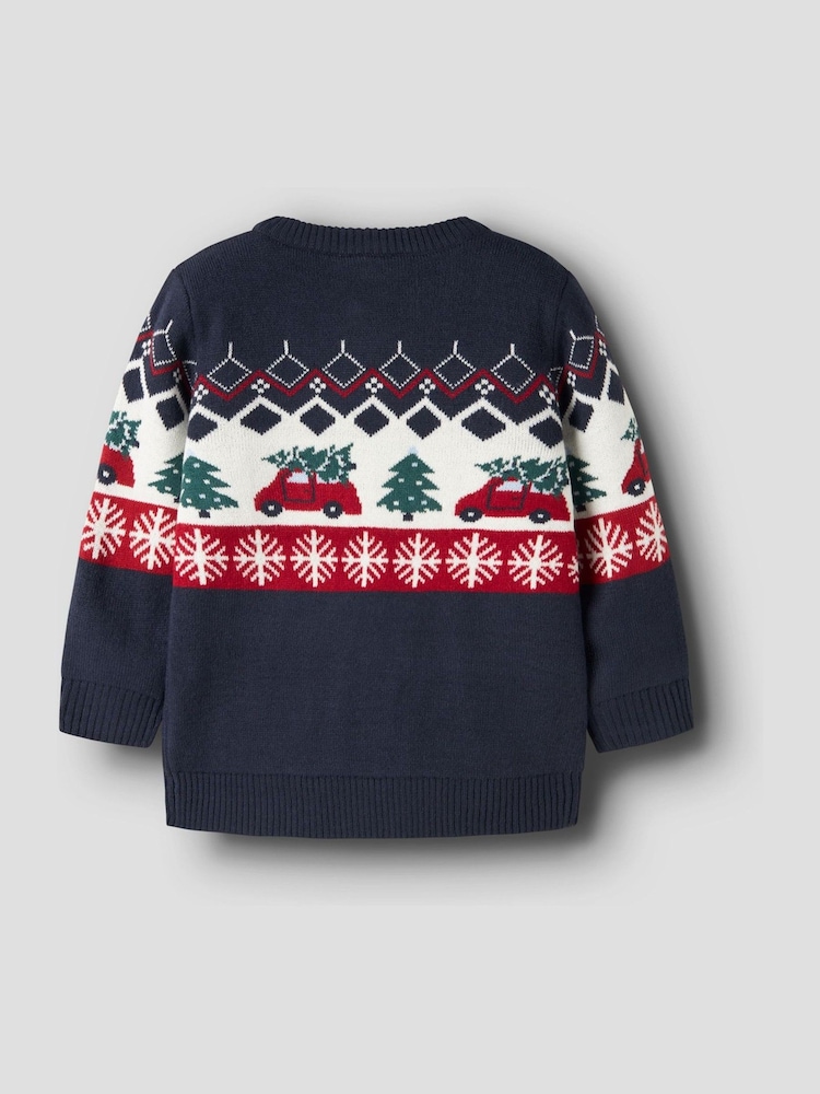 Name It Blue Car Print Christmas Jumper - Image 4 of 4 Name It Blue Car Print Christmas Jumper - Image 4 of 4