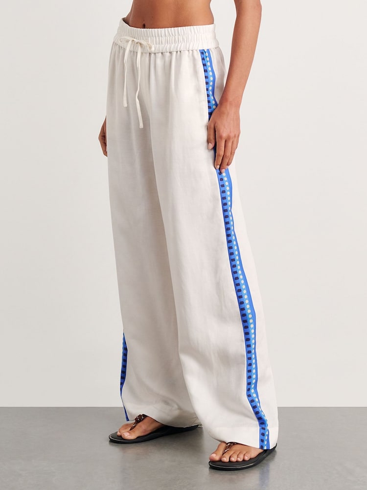 JAG Blue Sunlounger Wide-Leg Linen Blend Trousers - Image 1 of 5 JAG Blue Sunlounger Wide-Leg Linen Blend Trousers - Image 1 of 5