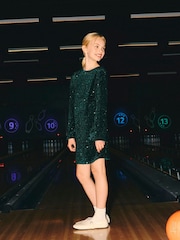 Name It Green Sequin Dress With Velvet Bow back Detail - Image 2 of 5
