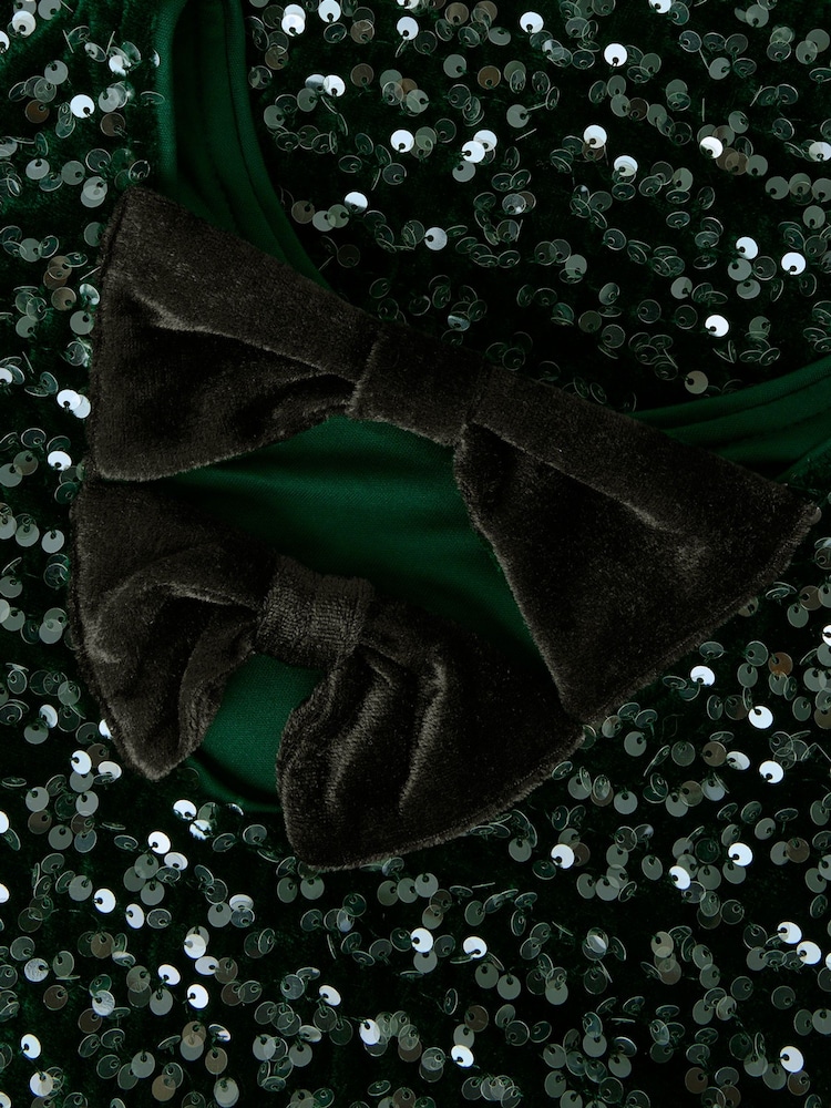 Name It Green Sequin Dress With Velvet Bow back Detail - Image 5 of 5
