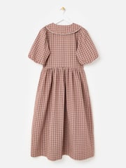 Oliver Bonas Red Checked Frill Collar Tie Front Midi Dress - Image 2 of 5