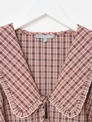 Oliver Bonas Red Checked Frill Collar Tie Front Midi Dress - Image 3 of 5