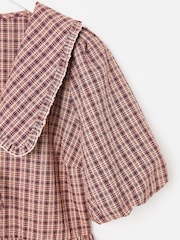 Oliver Bonas Red Checked Frill Collar Tie Front Midi Dress - Image 4 of 5