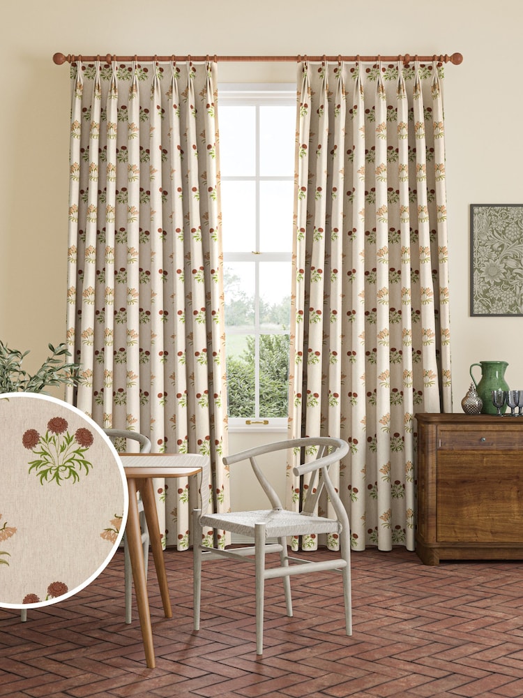 William Morris At Home Natural Lily Flower Embroidery Made to Measure Curtains - Image 1 of 9