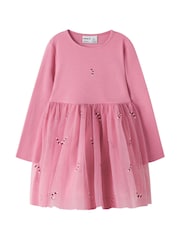 Name It Pink Reindeer Tulle Christmas Jersey Dress - Image 1 of 2