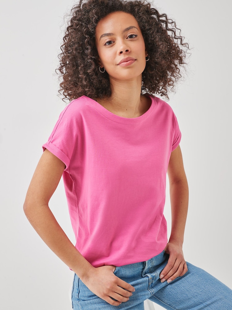 Pink Bright Cap Sleeve T-Shirt Top - Image 1 of 4 Pink Bright Cap Sleeve T-Shirt Top - Image 1 of 4