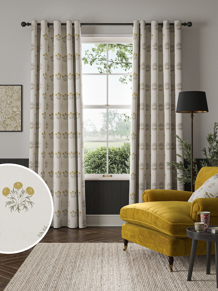 William Morris At Home Natural Lily Flower Embroidery Made to Measure Curtains - Image 1 of 9