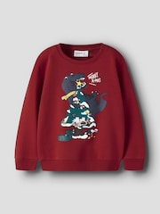Name It Red Christmas Dinosaur Jumper - Image 1 of 2