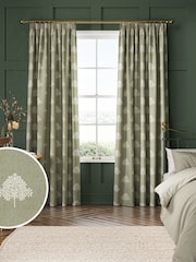 William Morris At Home Green Marigold Tree Embroidery Made to Measure 100% Cotton Curtains - Image 1 of 9