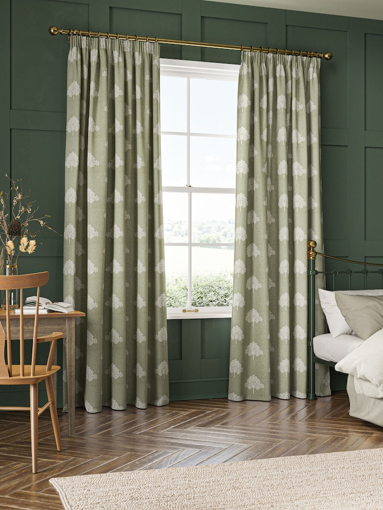 William Morris At Home Green Marigold Tree Embroidery Made to Measure 100% Cotton Curtains - Image 2 of 9