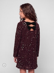 Name It Burgundy Red Sequin Dress With Velvet Bow back Detail - Image 1 of 4