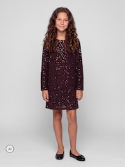 Name It Burgundy Red Sequin Dress With Velvet Bow back Detail - Image 2 of 4