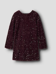 Name It Burgundy Red Sequin Dress With Velvet Bow back Detail - Image 3 of 4