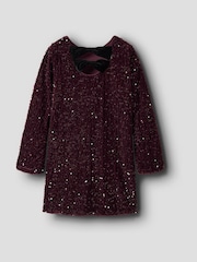 Name It Burgundy Red Sequin Dress With Velvet Bow back Detail - Image 4 of 4