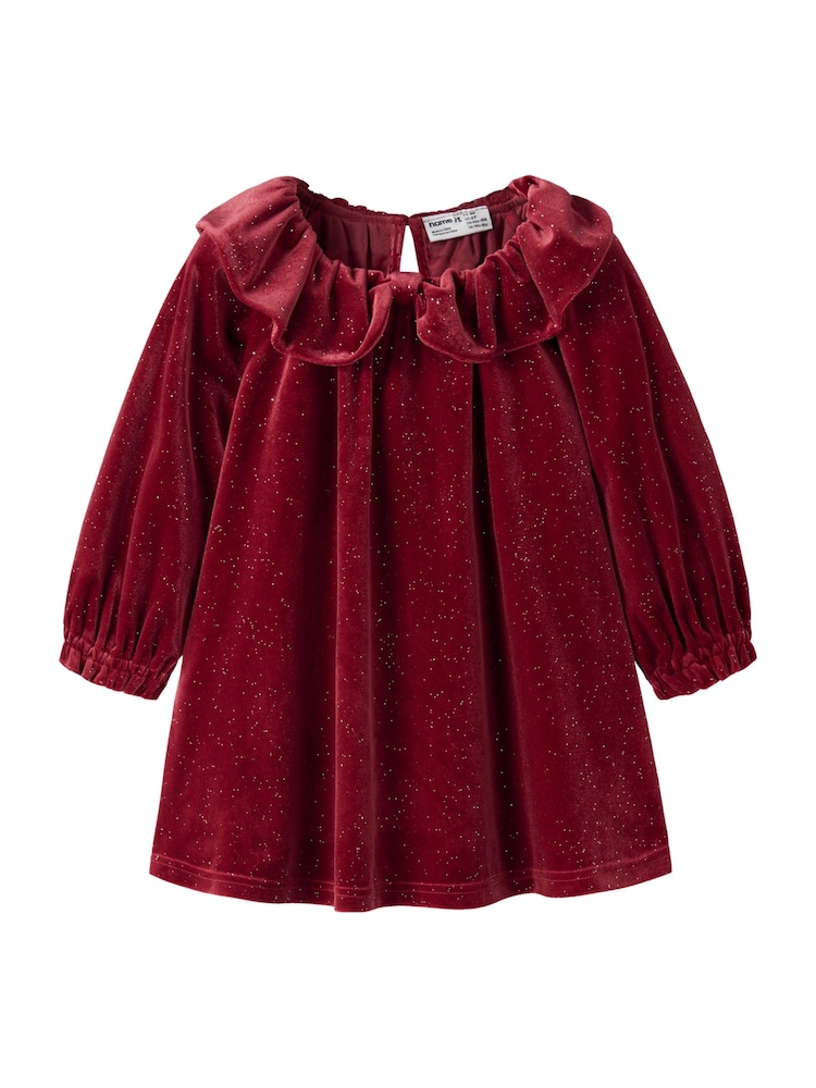 Name It Red Glittery Velvet Peter Pan Collar Dress - Image 1 of 3 Name It Red Glittery Velvet Peter Pan Collar Dress - Image 1 of 3